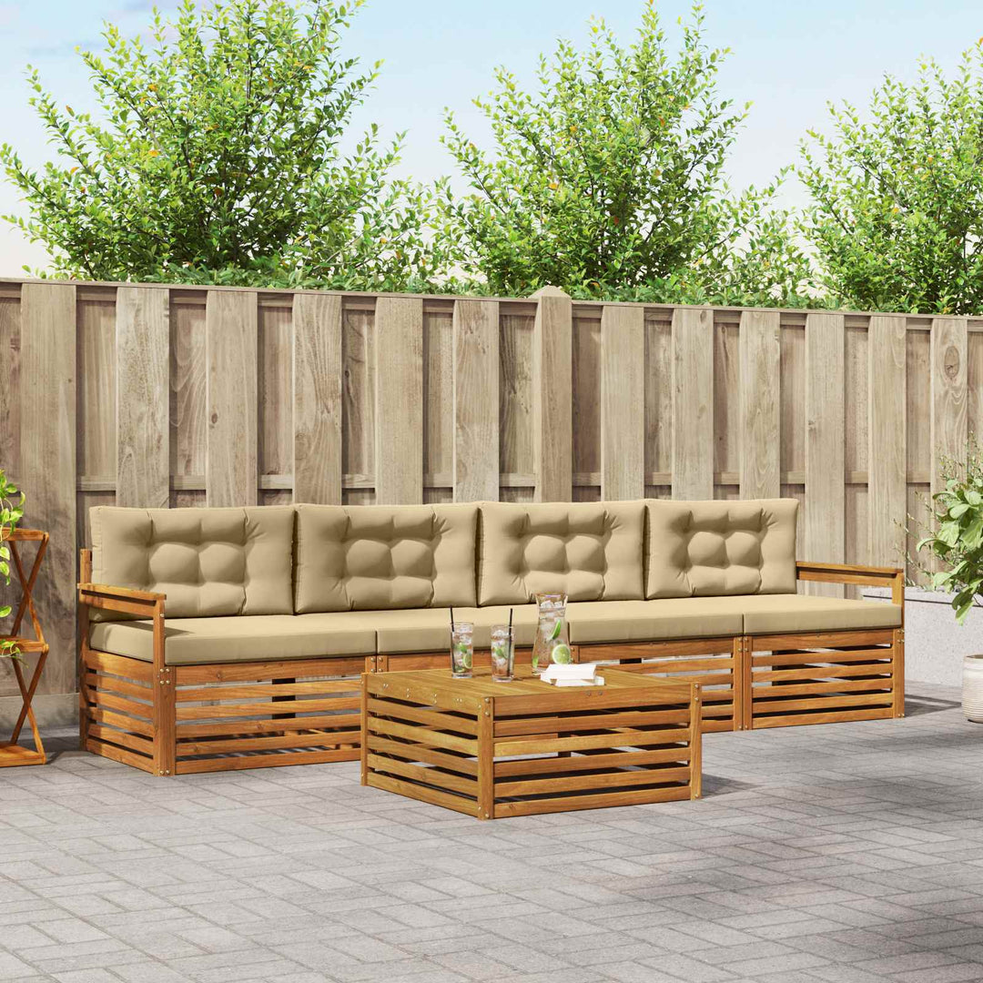 Udendørs sofagruppe med pude 5 pcs Naturlig og Beige