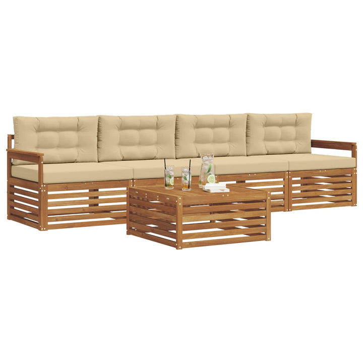 Udendørs sofagruppe med pude 5 pcs Naturlig og Beige