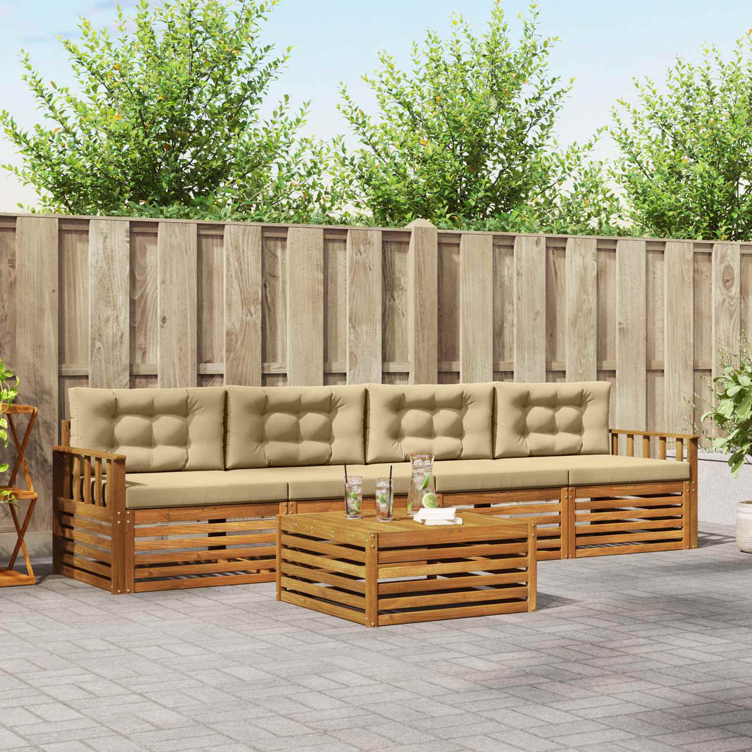 Udendørs sofagruppe med pude 5 pcs Naturlig og Beige