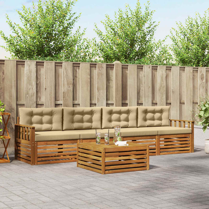 Udendørs sofagruppe med pude 5 pcs Naturlig og Beige