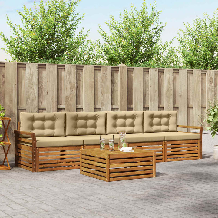 Udendørs sofagruppe med pude 5 pcs Naturlig og Beige