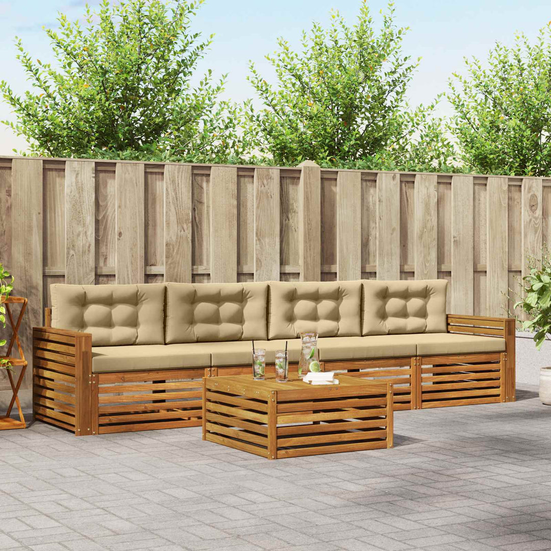Udendørs sofagruppe med pude 5 pcs Naturlig og Beige