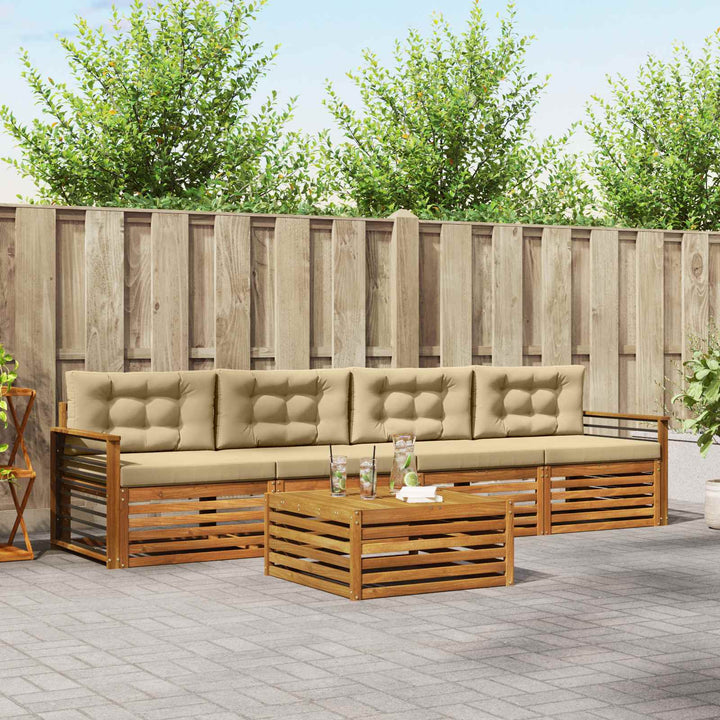 Udendørs sofagruppe med pude 5 pcs Naturlig og Beige