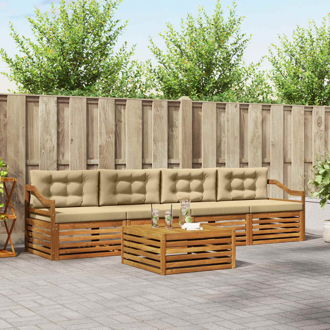 Udendørs sofagruppe med pude 5 pcs Naturlig og Beige