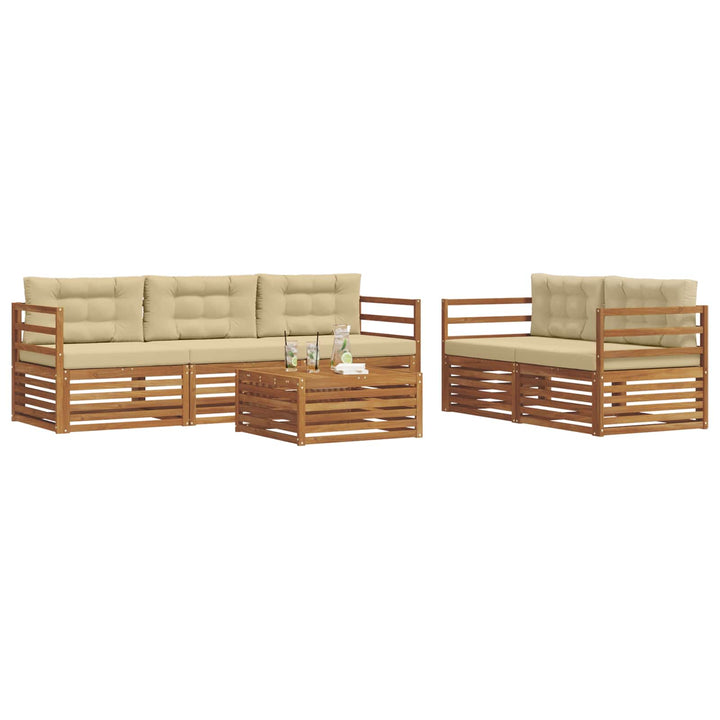 Udendørs sofagruppe med pude 6 pcs Naturlig og Beige