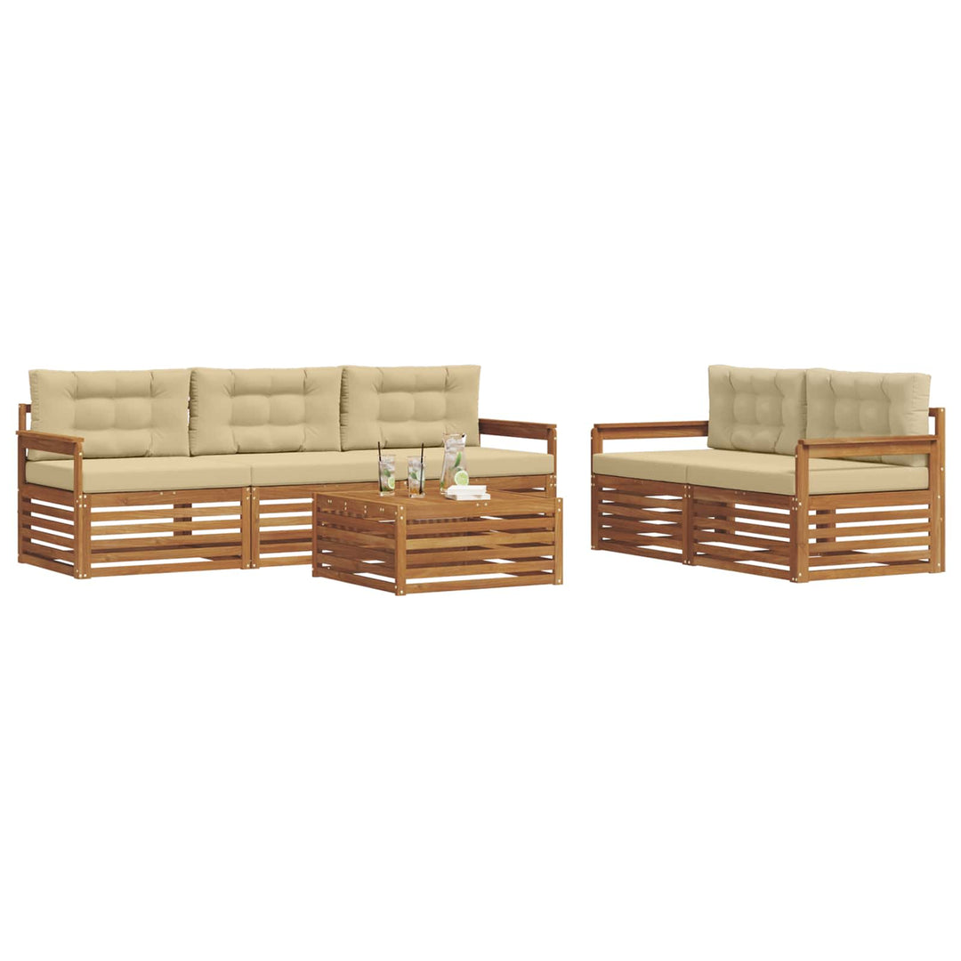 Udendørs sofagruppe med pude 6 pcs Naturlig og Beige