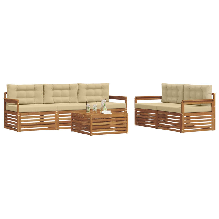 Udendørs sofagruppe med pude 6 pcs Naturlig og Beige