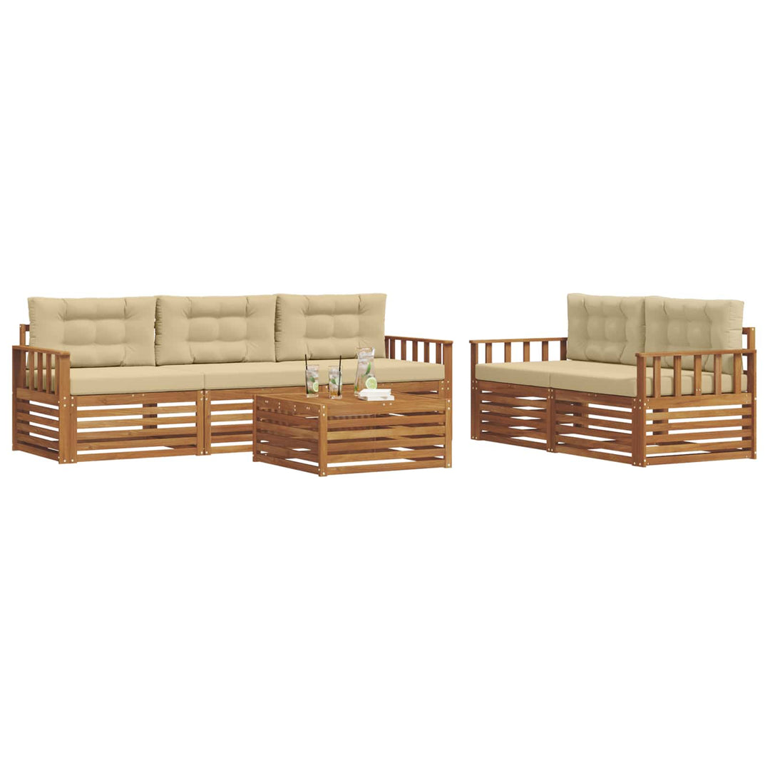 Udendørs sofagruppe med pude 6 pcs Naturlig og Beige