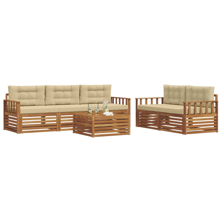 Udendørs sofagruppe med pude 6 pcs Naturlig og Beige
