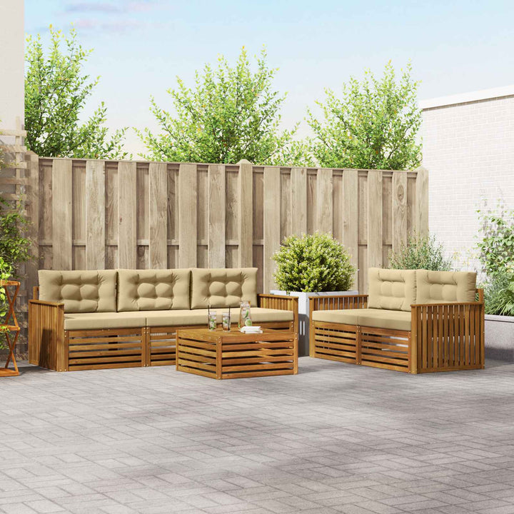 Udendørs sofagruppe med pude 6 pcs Naturlig og Beige