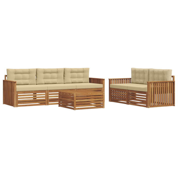 Udendørs sofagruppe med pude 6 pcs Naturlig og Beige