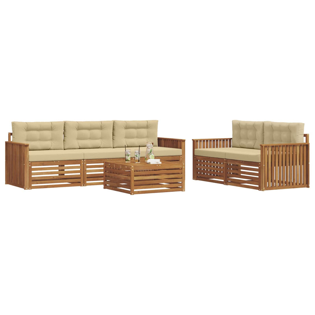 Udendørs sofagruppe med pude 6 pcs Naturlig og Beige