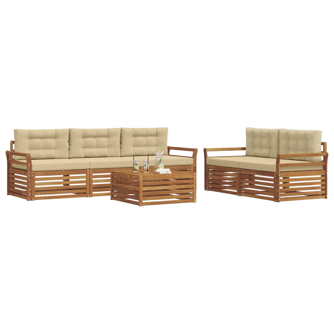 Udendørs sofagruppe med pude 6 pcs Naturlig og Beige