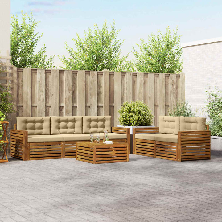 Udendørs sofagruppe med pude 6 pcs Naturlig og Beige