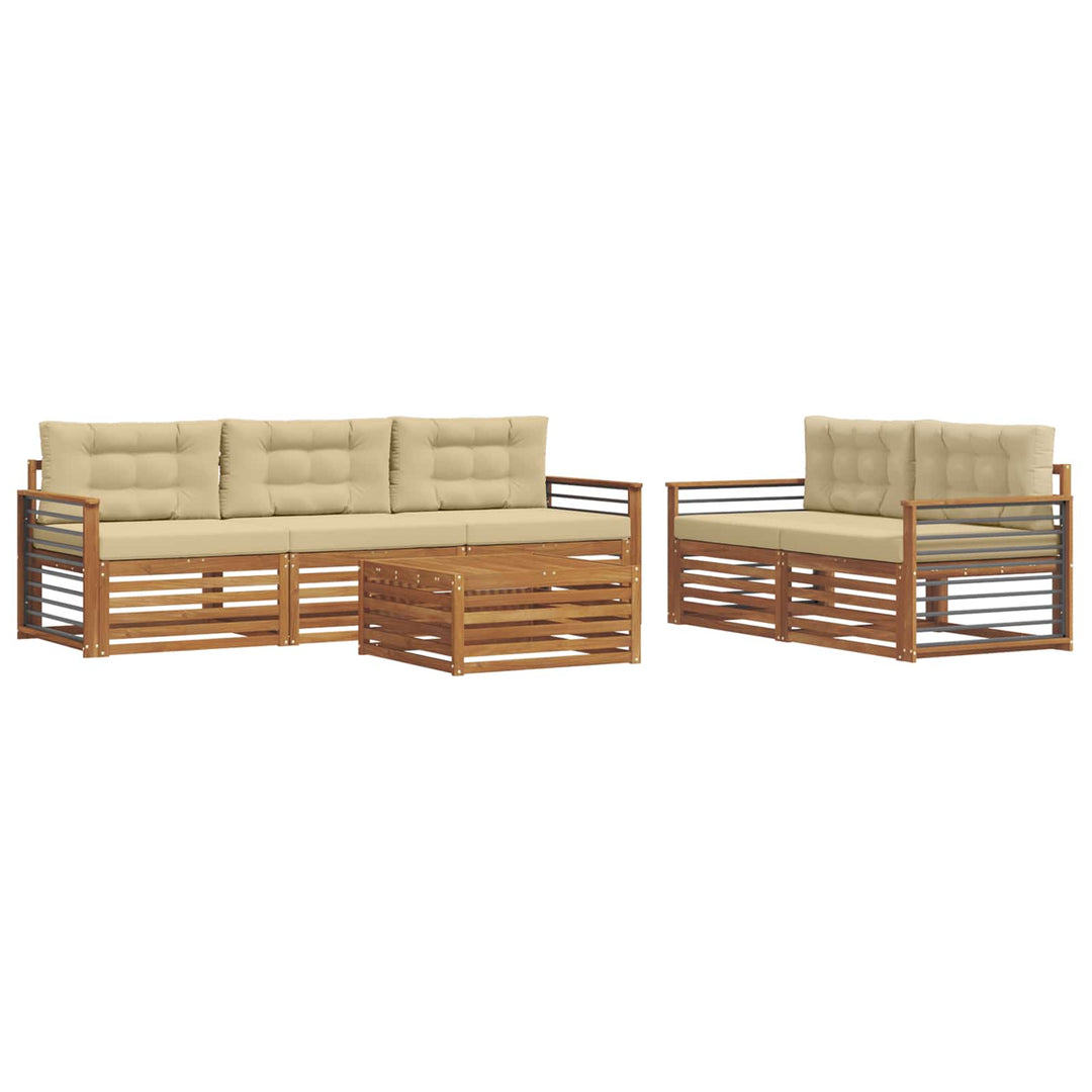 Udendørs sofagruppe med pude 6 pcs Naturlig og Beige