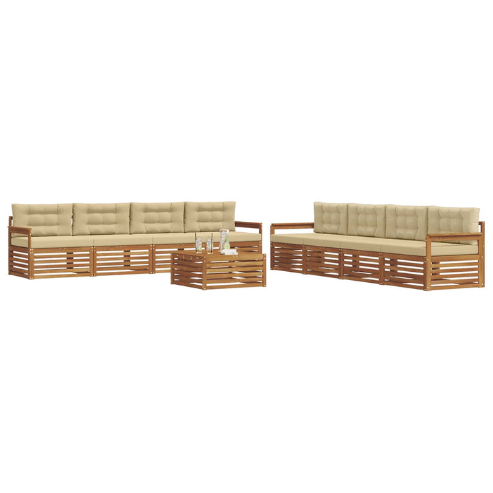 Udendørs sofagruppe med pude 9 pcs Naturlig og Beige