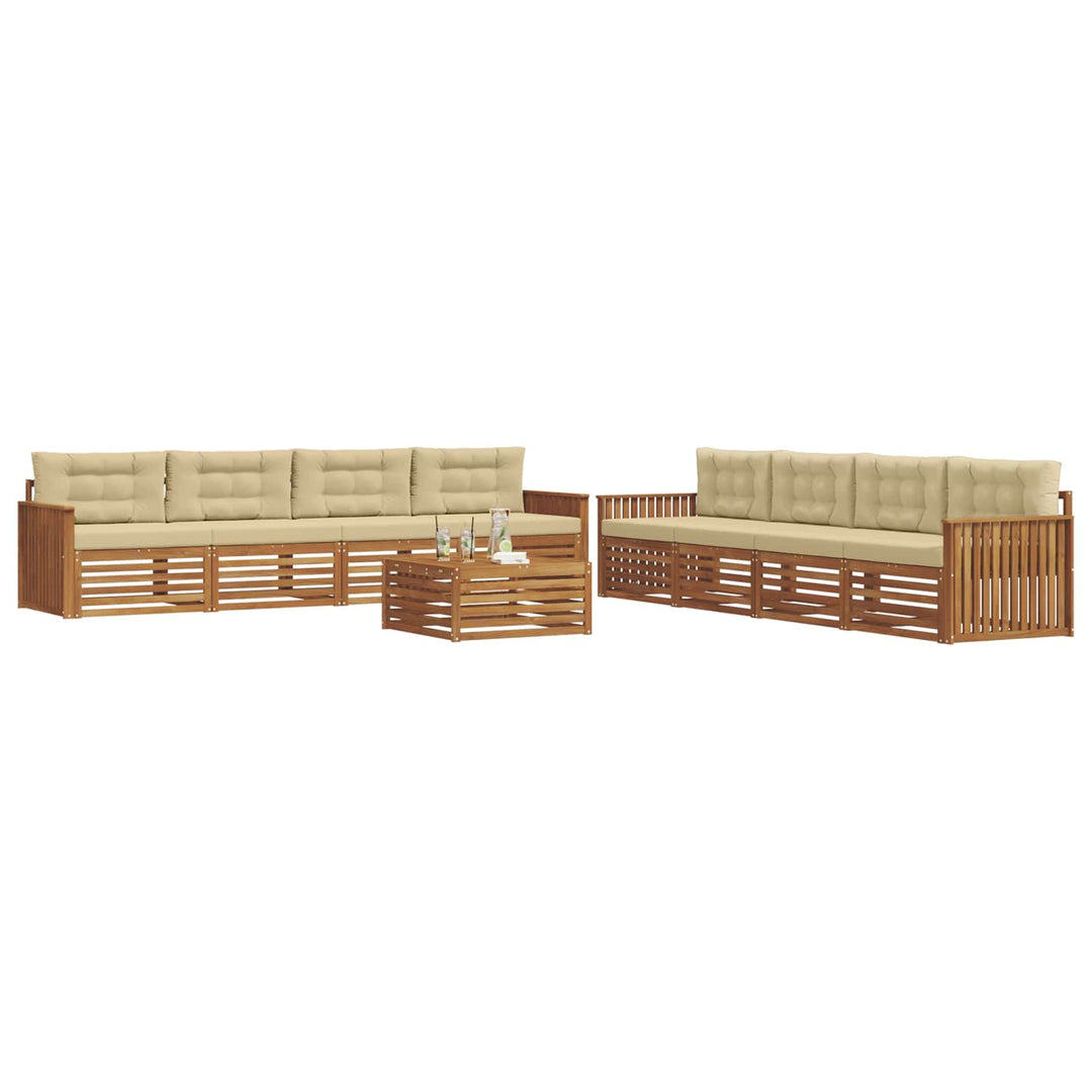 Udendørs sofagruppe med pude 9 pcs Naturlig og Beige