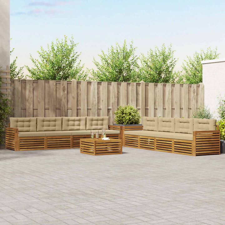Udendørs sofagruppe med pude 9 pcs Naturlig og Beige