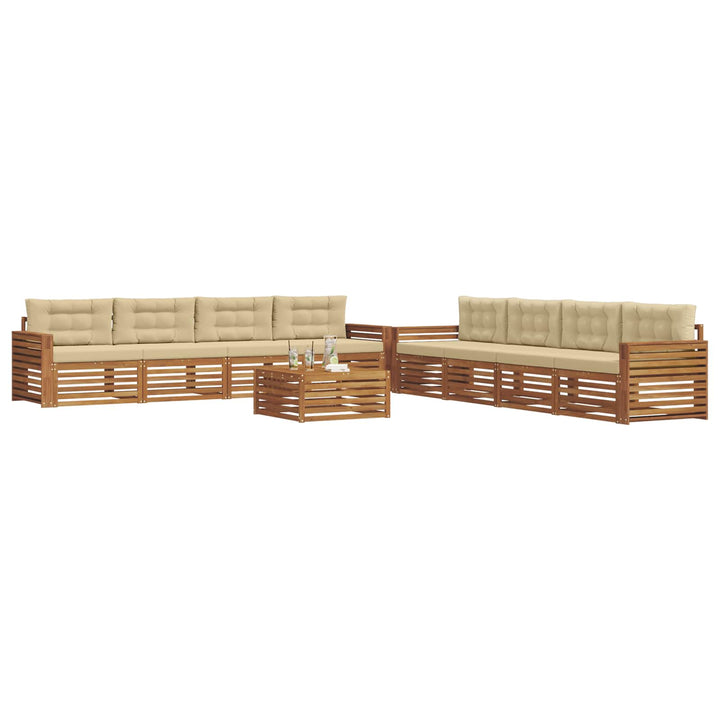 Udendørs sofagruppe med pude 9 pcs Naturlig og Beige