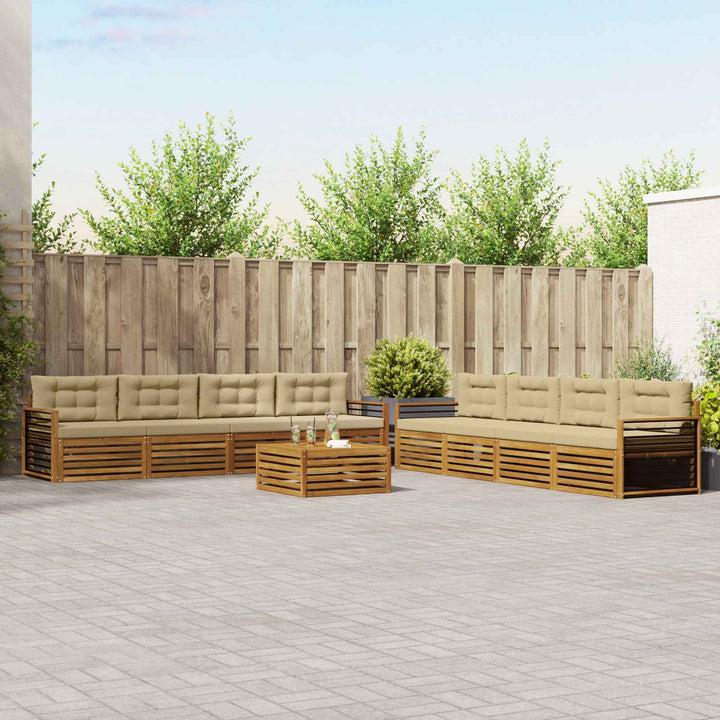 Udendørs sofagruppe med pude 9 pcs Naturlig og Beige