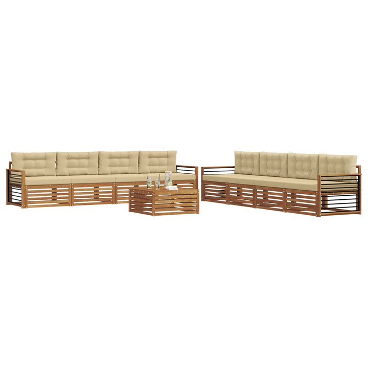 Udendørs sofagruppe med pude 9 pcs Naturlig og Beige