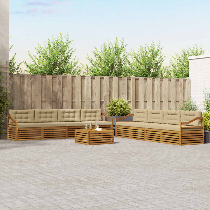 Udendørs sofagruppe med pude 9 pcs Naturlig og Beige