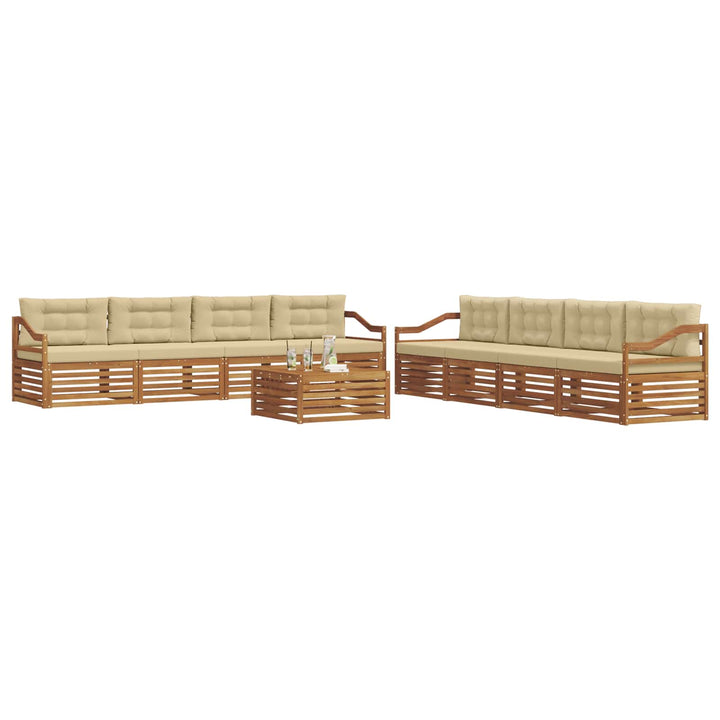 Udendørs sofagruppe med pude 9 pcs Naturlig og Beige