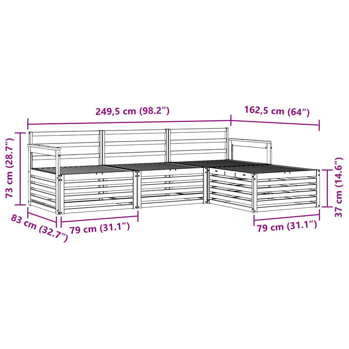 Udendørs sofagruppe Naturfarvet 249,5 x 162,5 x 73 cm