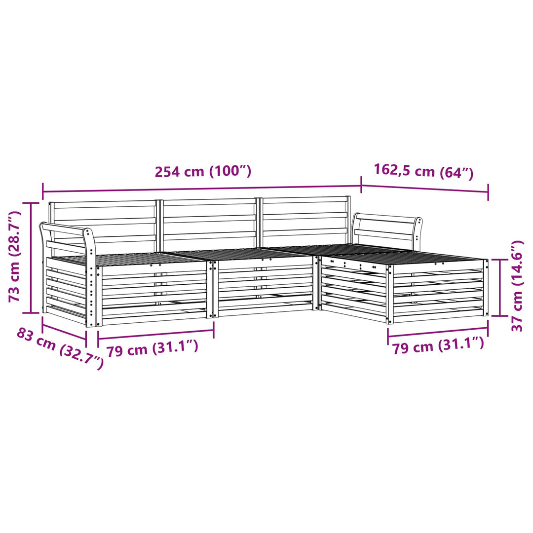 Udendørs sofagruppe Naturfarvet 254 x 162,5 x 73 cm