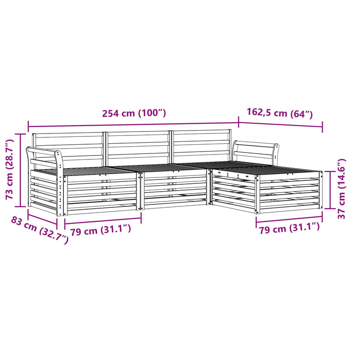 Udendørs sofagruppe Naturfarvet 254 x 162,5 x 73 cm