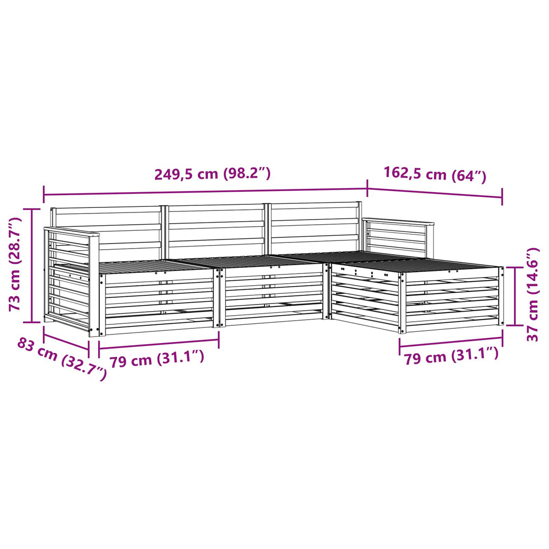 Udendørs sofagruppe Naturfarvet 249,5 x 162,5 x 73 cm