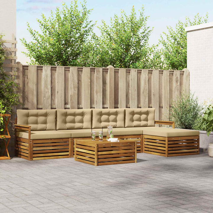 Udendørs sofagruppe med pude 6 pcs Naturlig og Beige