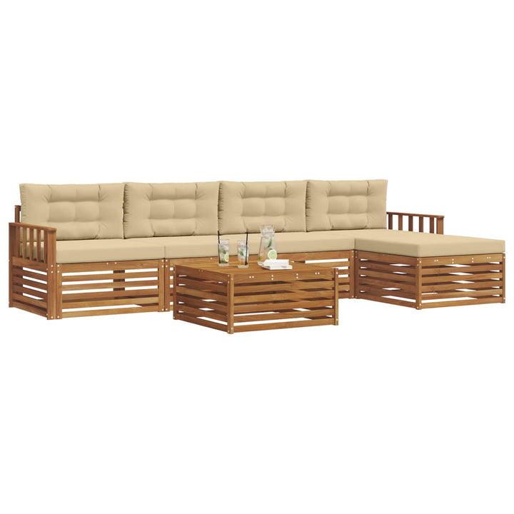 Udendørs sofagruppe med pude 6 pcs Naturlig og Beige
