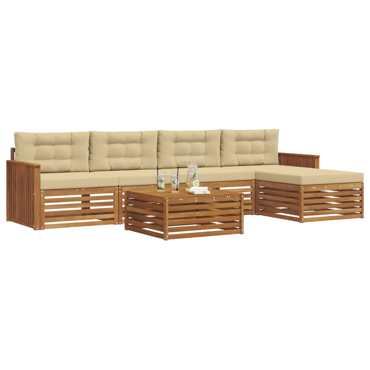 Udendørs sofagruppe med pude 6 pcs Naturlig og Beige