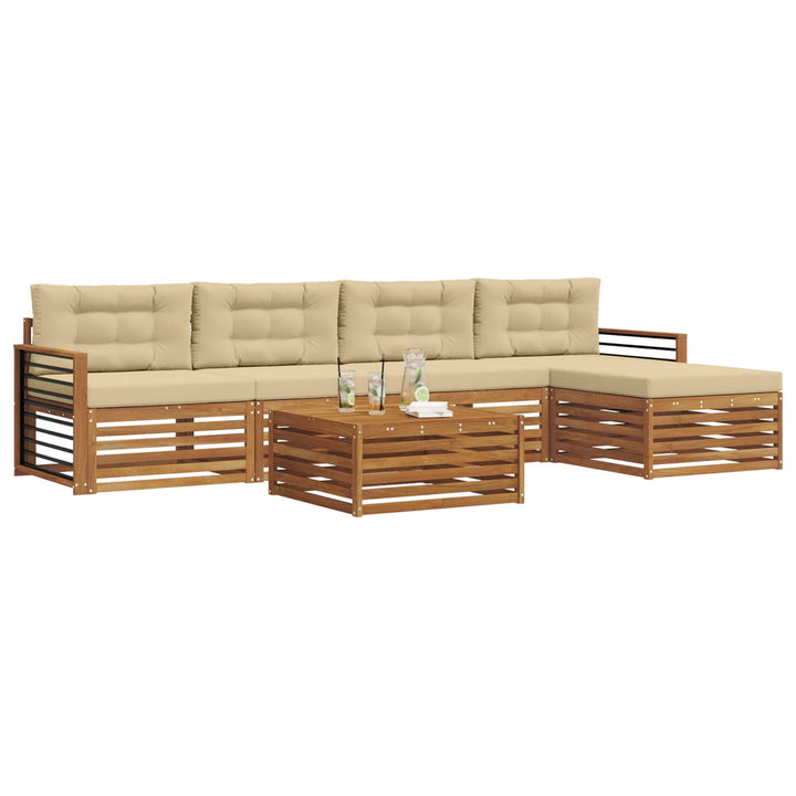 Udendørs sofagruppe med pude 6 pcs Naturlig og Beige