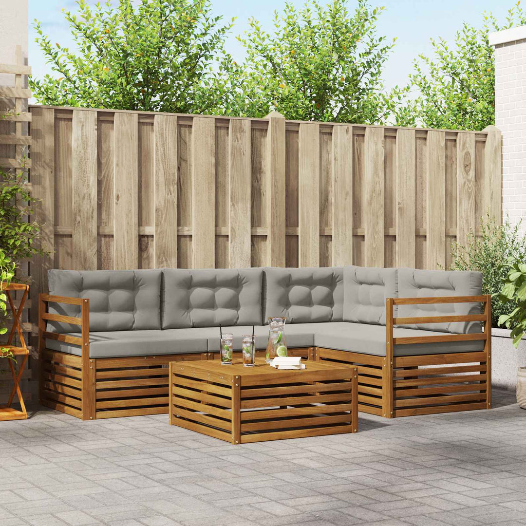 Udendørs sofagruppe 5 pcs Naturlig og Lys Grå Massivt Akacietræ