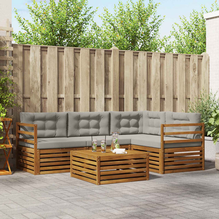Udendørs sofagruppe 5 pcs Naturlig og Lys Grå Massivt Akacietræ