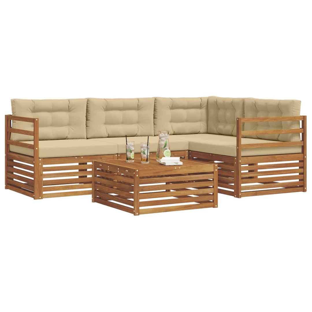 Udendørs sofagruppe med pude 5 pcs Naturlig og Beige