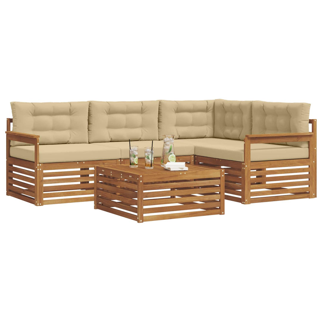 Udendørs sofagruppe med pude 5 pcs Naturlig og Beige