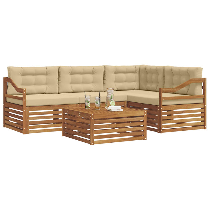 Udendørs sofagruppe med pude 5 pcs Naturlig og Beige