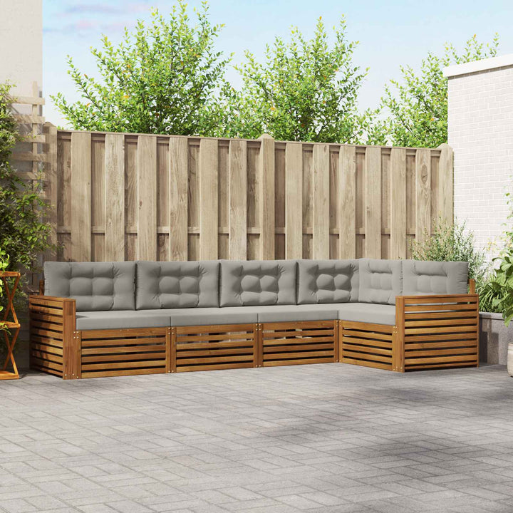 Udendørs sofagruppe med pude 5 pcs Naturlig og Lys Grå
