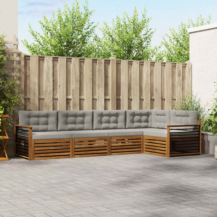 Udendørs sofagruppe med pude 5 pcs Naturlig og Lys Grå