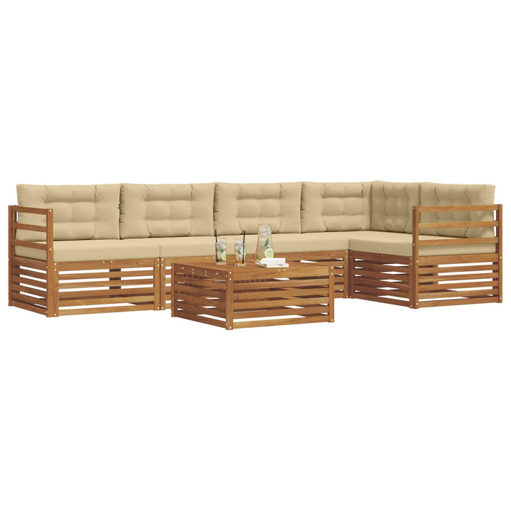 Udendørs sofagruppe med pude 6 pcs Naturlig og Beige
