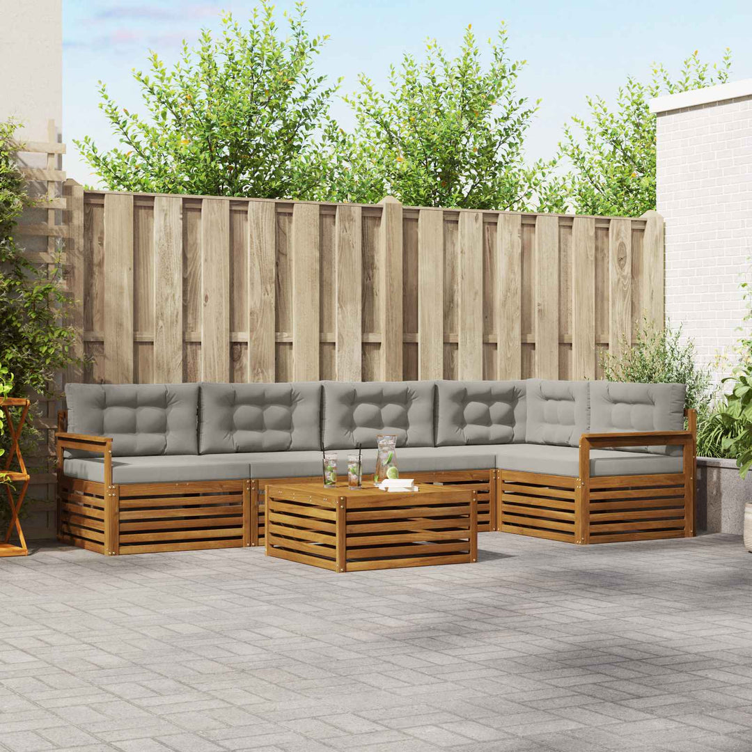 Udendørs sofagruppe med pude 6 pcs Naturlig og Lys Grå