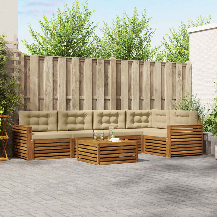 Udendørs sofagruppe med pude 6 pcs Naturlig og Beige