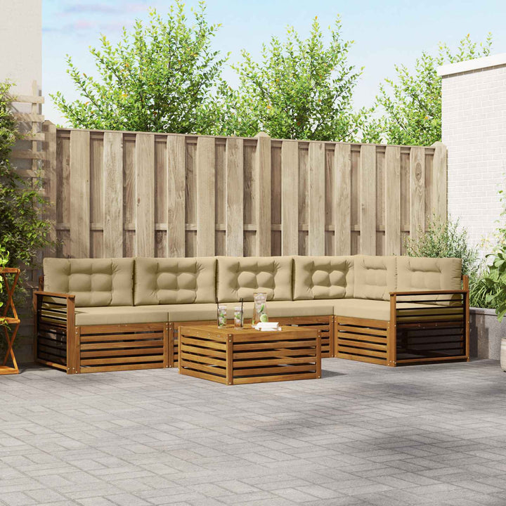 Udendørs sofagruppe med pude 6 pcs Naturlig og Beige