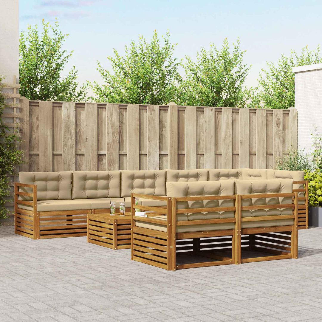 Udendørs sofagruppe med pude 9 pcs Naturlig og Beige