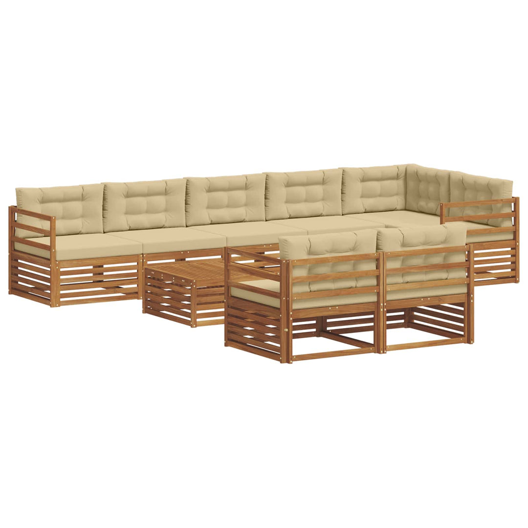 Udendørs sofagruppe med pude 9 pcs Naturlig og Beige