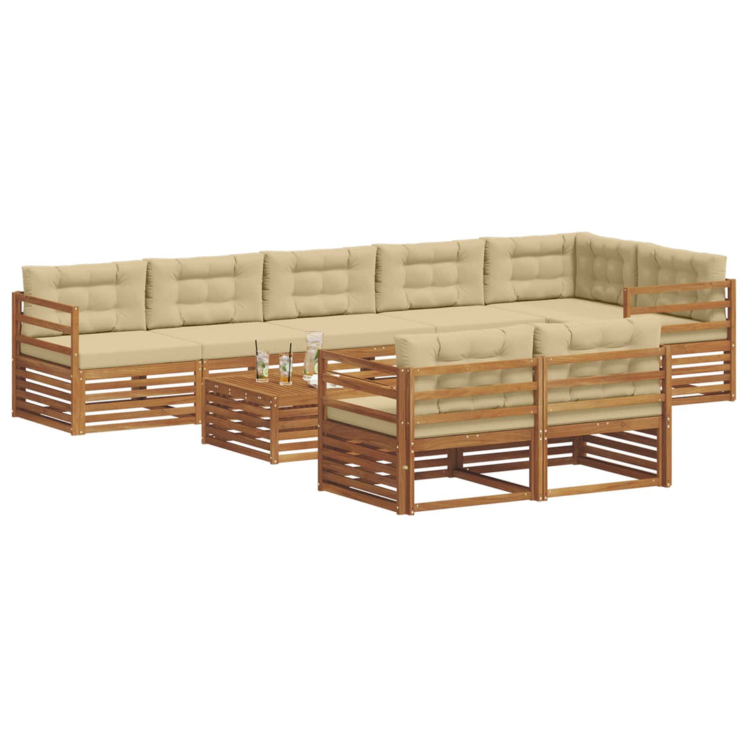 Udendørs sofagruppe med pude 9 pcs Naturlig og Beige
