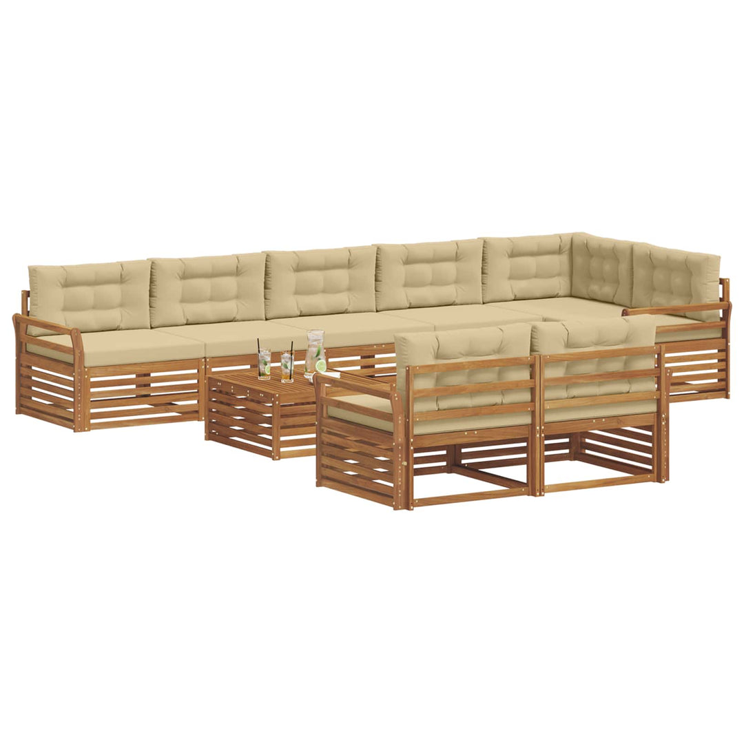 Udendørs sofagruppe med pude 9 pcs Naturlig og Beige